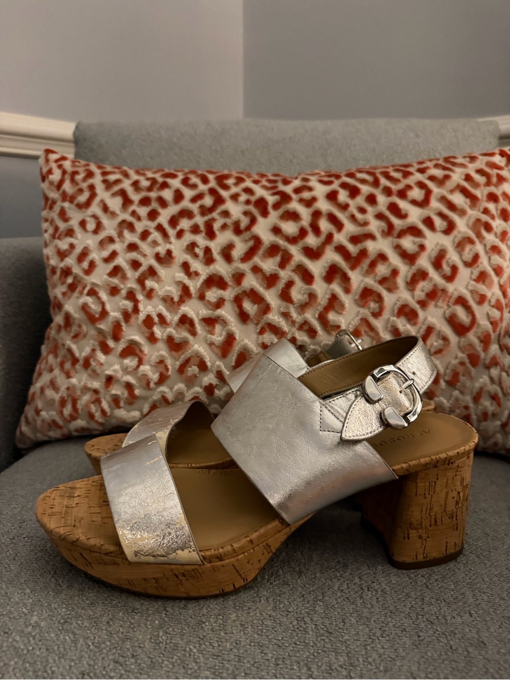 Aerosoles Metallic Silver Cork Block Heel Sandals